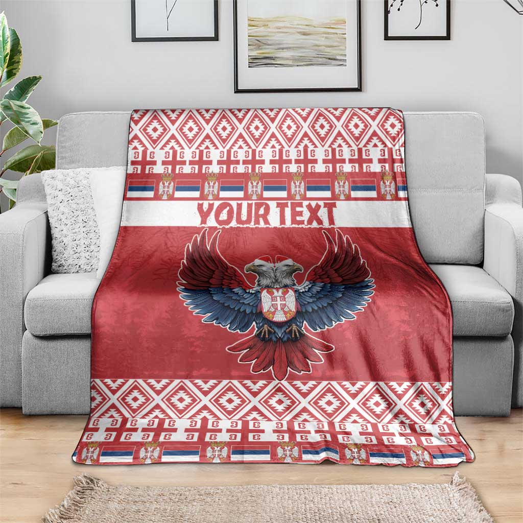 Red double-headed eagle Christmas blanket with your text and patterned stripes