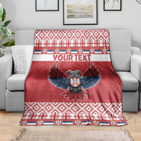 Red double-headed eagle Christmas blanket with your text and patterned stripes