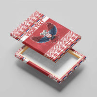 Red canvas wall art, diagonal angle, featuring double-headed eagle and patterned frame
