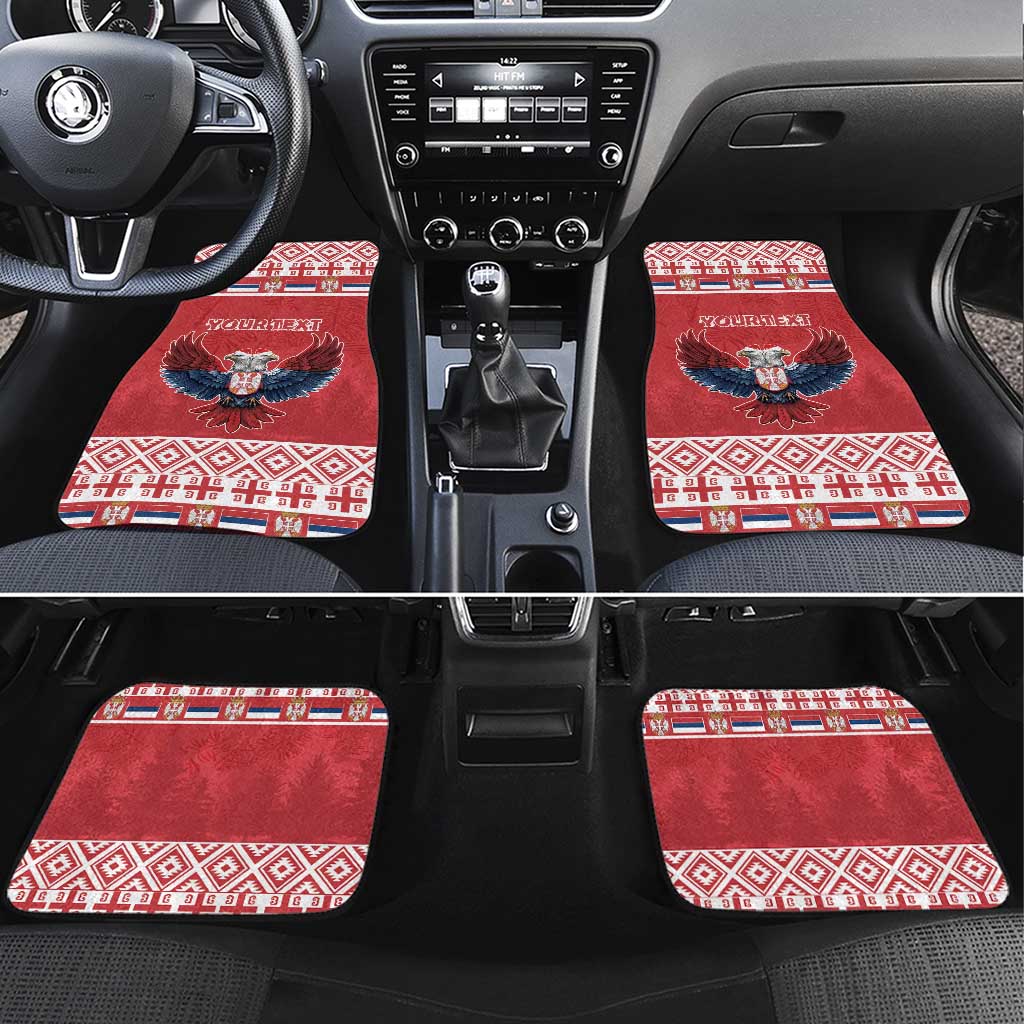 Red car floor mats with double-headed eagle emblem, front seat pair