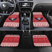 Red car floor mats with double-headed eagle emblem, front seat pair
