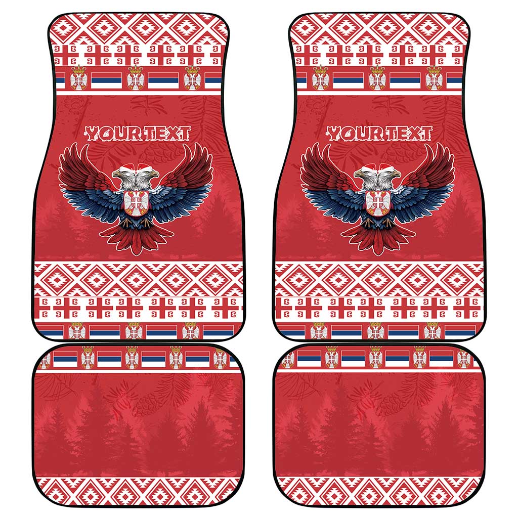 Red car floor mats with double-headed eagle design, border pattern, 4-piece set
