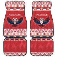 Red car floor mats with double-headed eagle design, border pattern, 4-piece set
