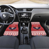 Red car floor mats with double-headed eagle emblem, front seat pair