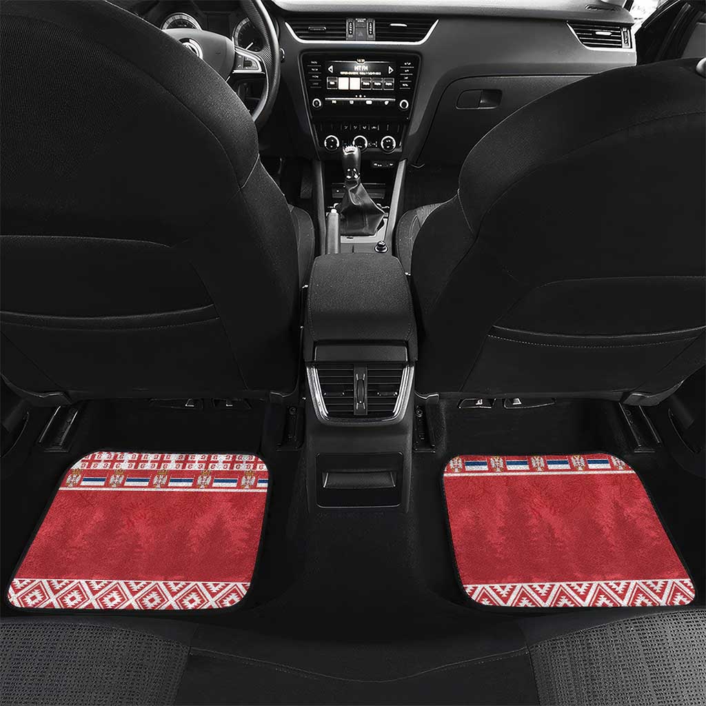 Red car floor mats with double-headed eagle emblem, rear seat pair