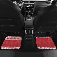 Red car floor mats with double-headed eagle emblem, rear seat pair