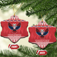Red ceramic snowflake-shaped ornament set: double-headed eagle front and Your Text back