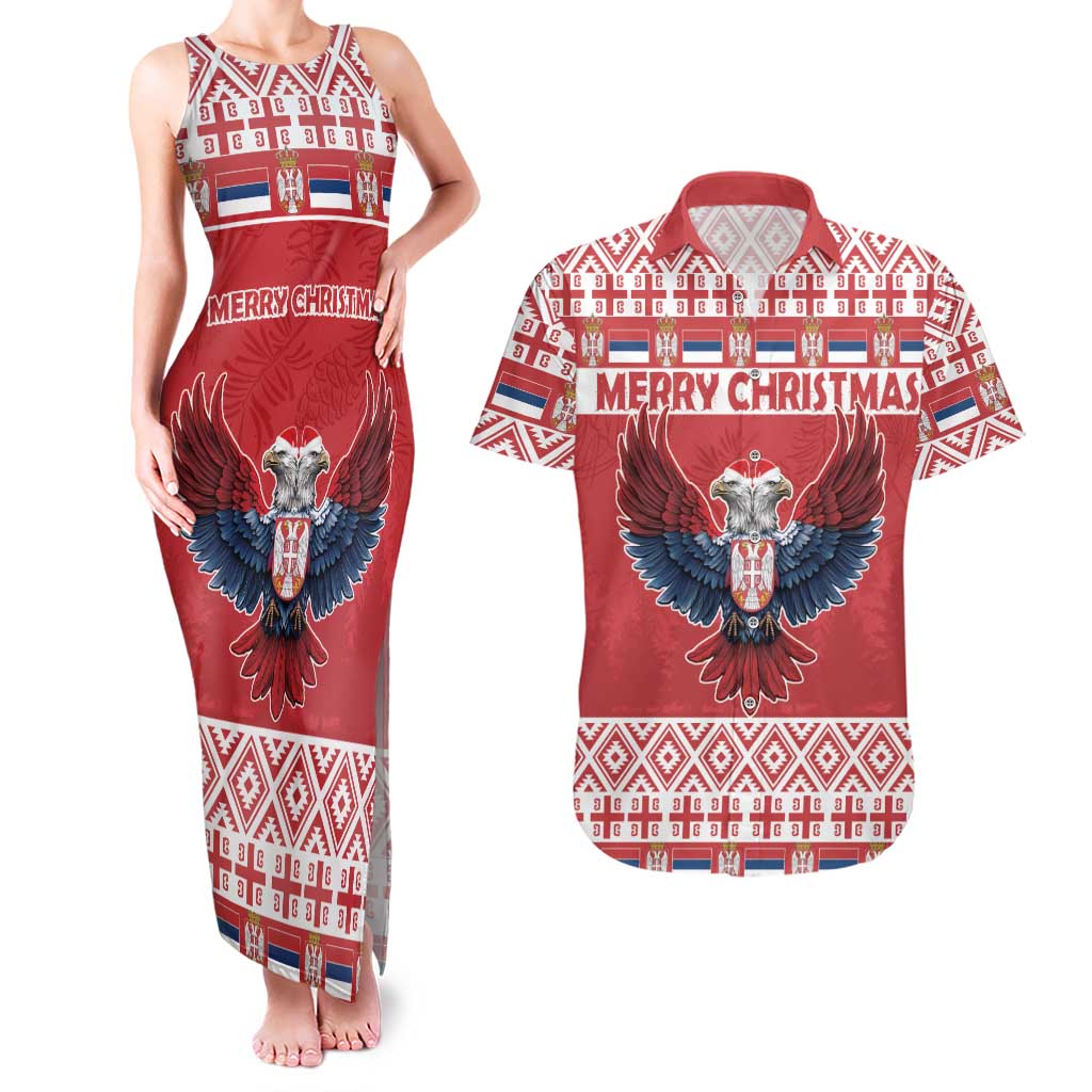 Personalized Serbia Christmas Couples Matching Tank Maxi Dress and Hawaiian Shirt Double-Headed Eagle - Red Version - Wonder Print Shop