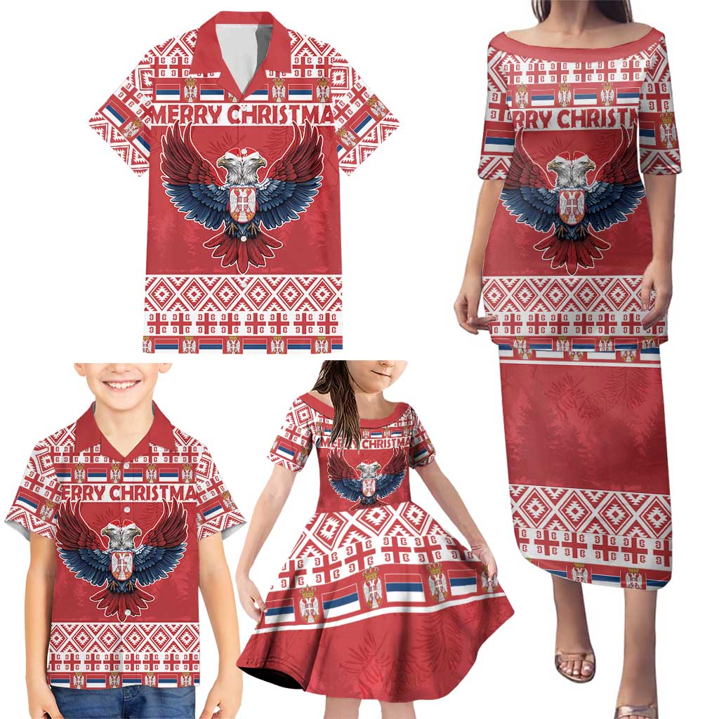 Personalized Serbia Christmas Family Matching Puletasi and Hawaiian Shirt Double-Headed Eagle - Red Version - Wonder Print Shop