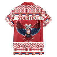 Red Christmas Hawaiian shirt, back button-up with eagle and Your Text banner