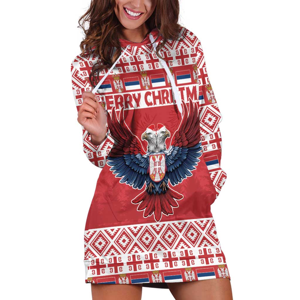 Personalized Serbia Christmas Hoodie Dress Double-Headed Eagle - Red Version - Wonder Print Shop