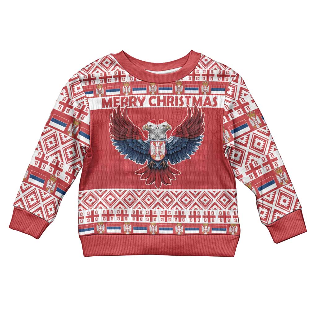 Personalized Serbia Christmas Kid Ugly Christmas Sweater Double-Headed Eagle - Red Version - Wonder Print Shop