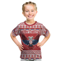 Kids' red graphic T-shirt with eagle and Merry Christmas text