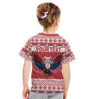 Kids' red graphic T-shirt, back print with eagle and YOURTEXT