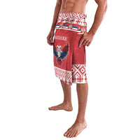 Red personalized lavalava sarong with double-headed eagle graphic and pattern hem
