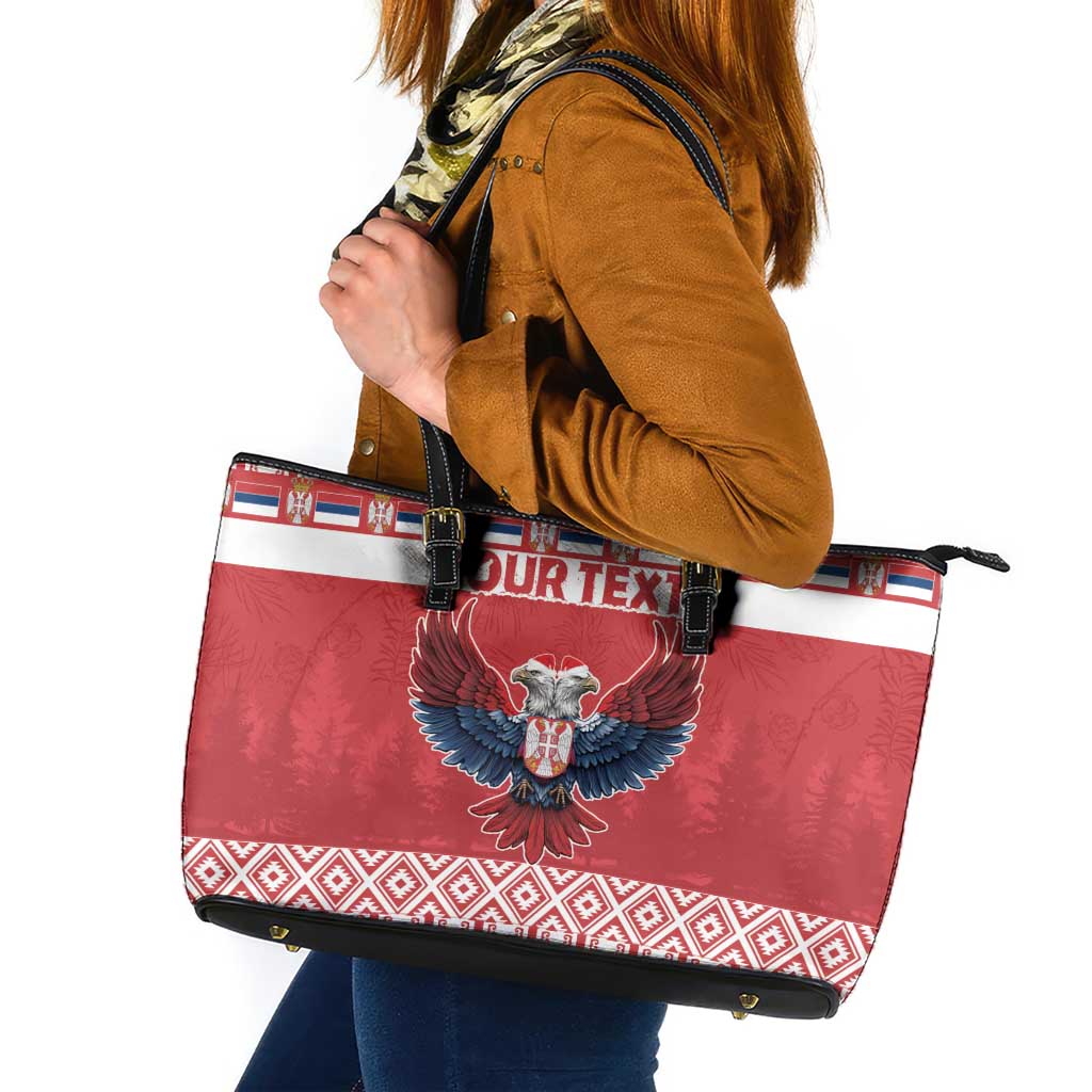 Personalized Serbia Christmas Leather Tote Bag Double-Headed Eagle - Red Version - Wonder Print Shop