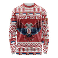Red long-sleeve Christmas shirt with eagle crest and 'MERRY CHRISTMAS' text