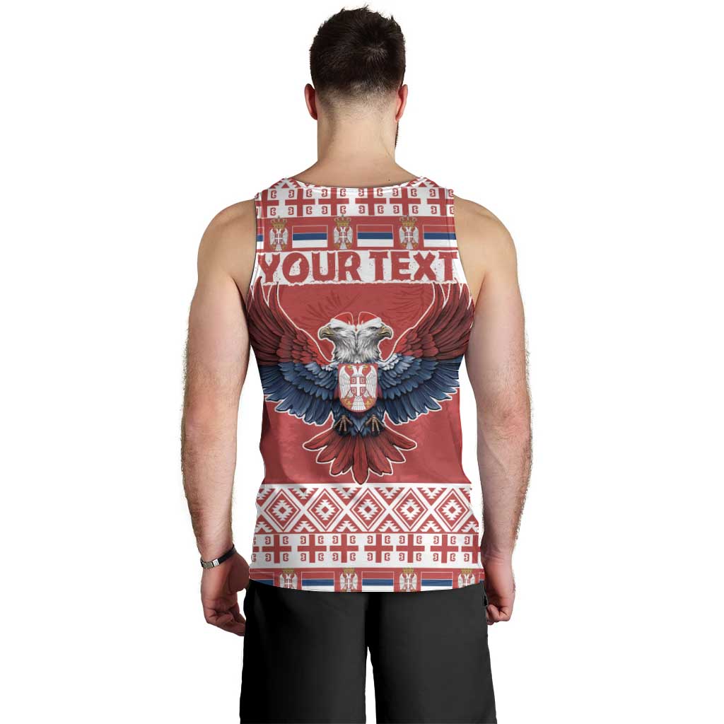 Men's red tank top back with double-headed eagle and “YOUR TEXT”