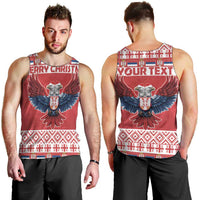 Men's red tank top shown front and back with eagle graphic and “YOUR TEXT”