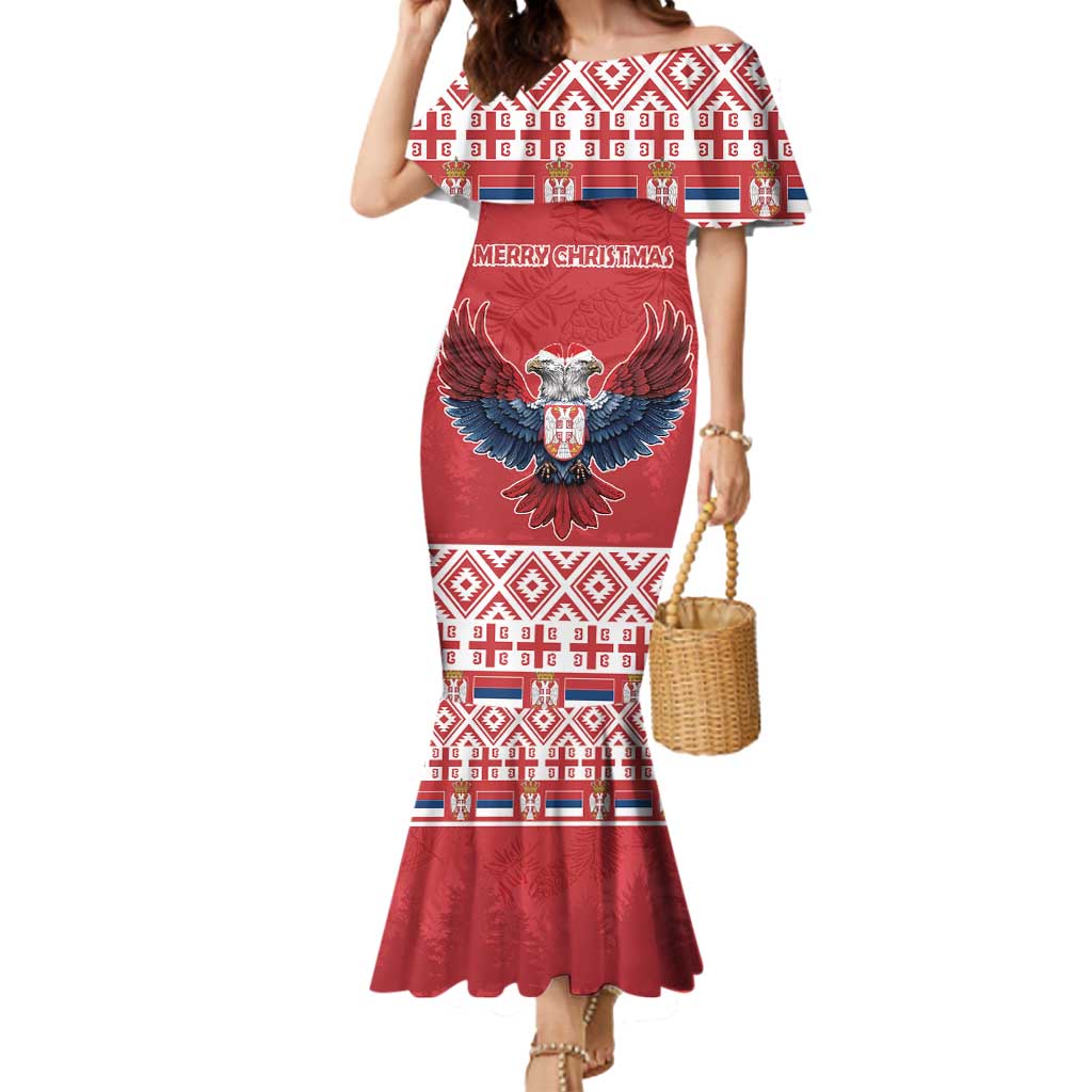 Personalized Serbia Christmas Mermaid Dress Double-Headed Eagle - Red Version - Wonder Print Shop