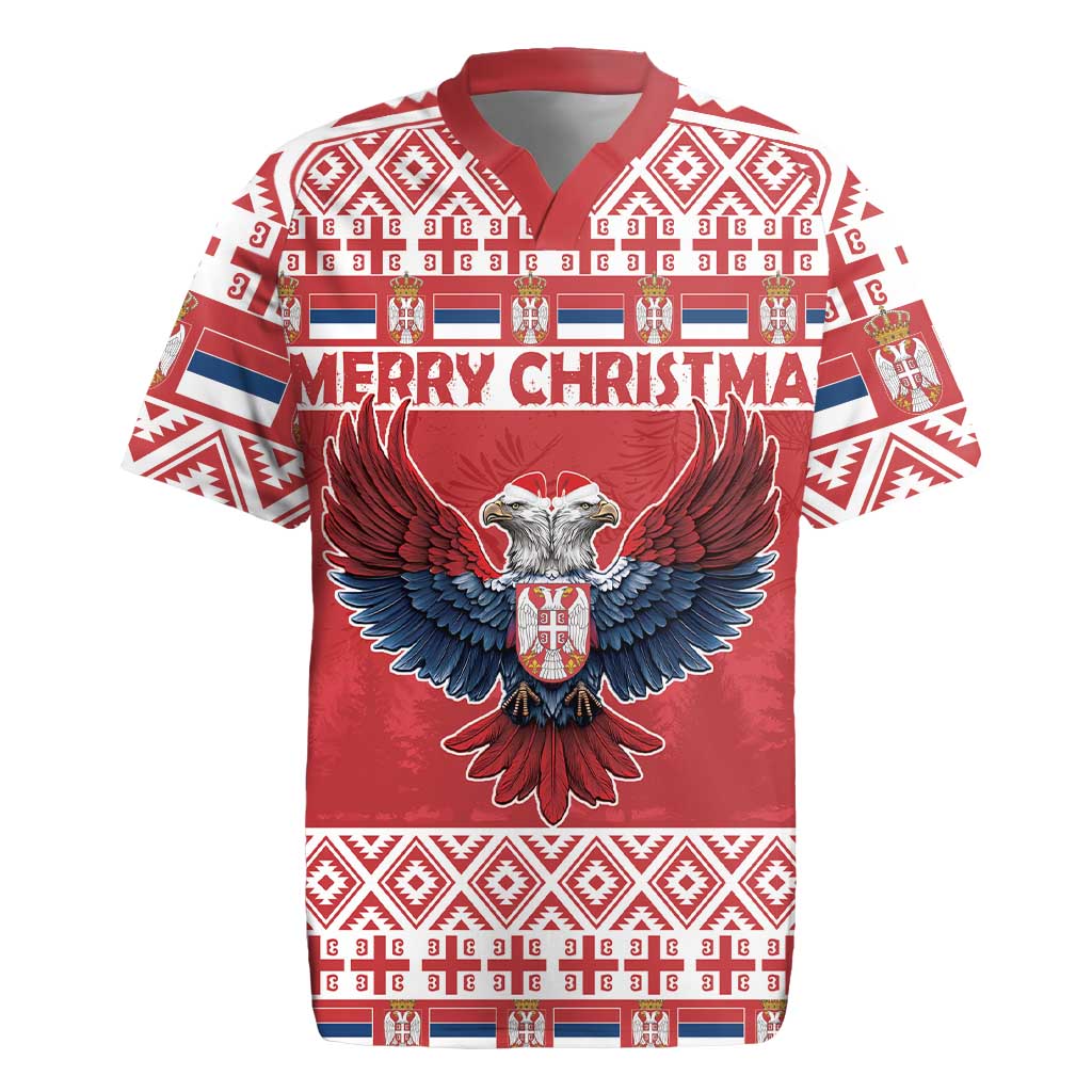 Personalized Serbia Christmas Rugby Jersey Double-Headed Eagle - Red Version - Wonder Print Shop