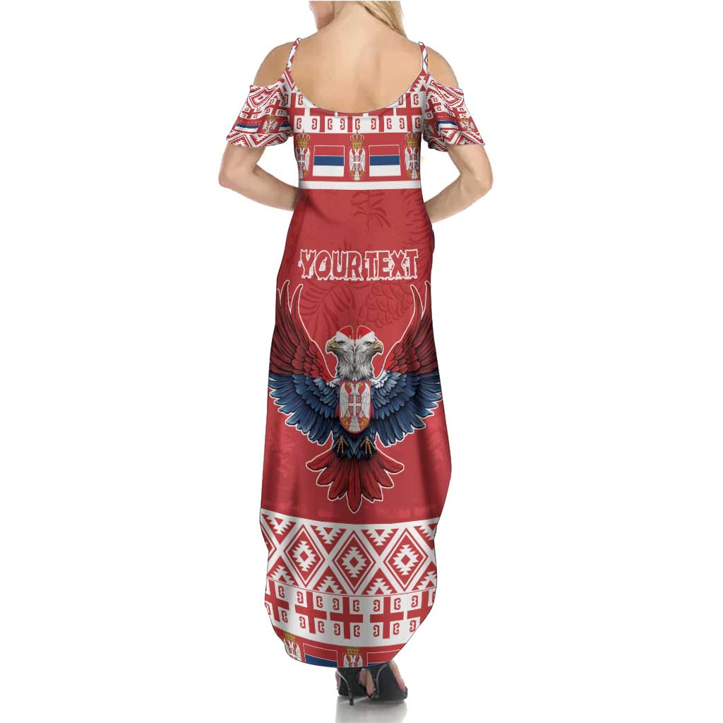 Red off-shoulder maxi dress with eagle wings and custom text panel on back