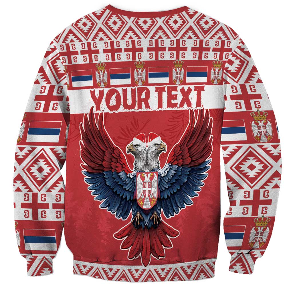 Unisex red Christmas sweatshirt with eagle graphic and YOUR TEXT on back