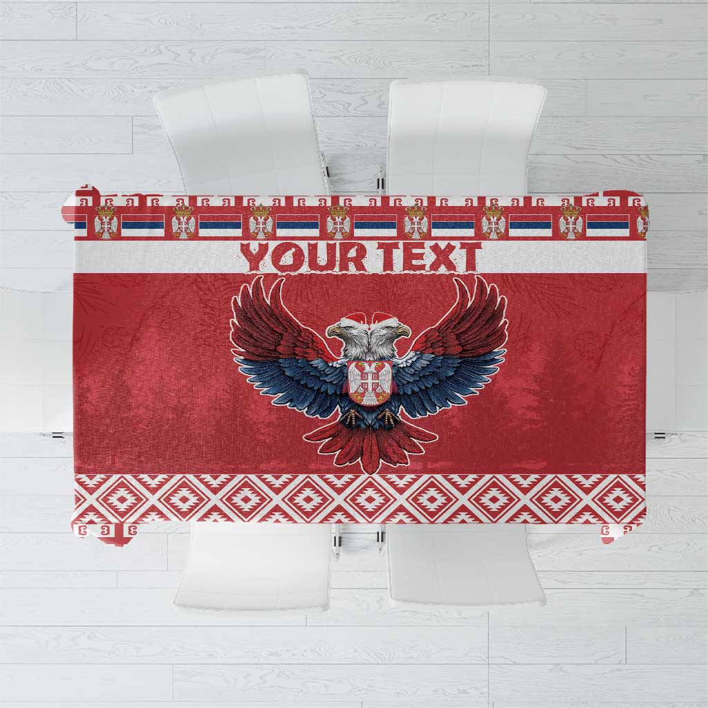Red Christmas tablecloth with central double-headed eagle and decorative border