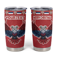 Red personalized Christmas tumbler set with eagle graphic, YOURTEXT and Merry Christmas, clear lid