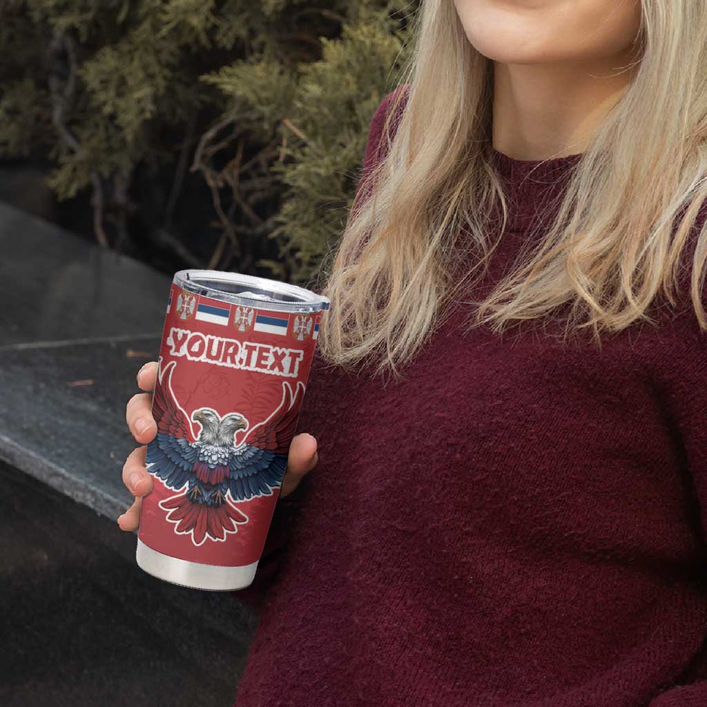 Red Christmas tumbler with eagle graphic and YOURTEXT, silver base and clear lid