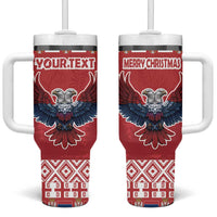 Red Christmas tumbler with handle, double-headed eagle and 'YOURTEXT' print