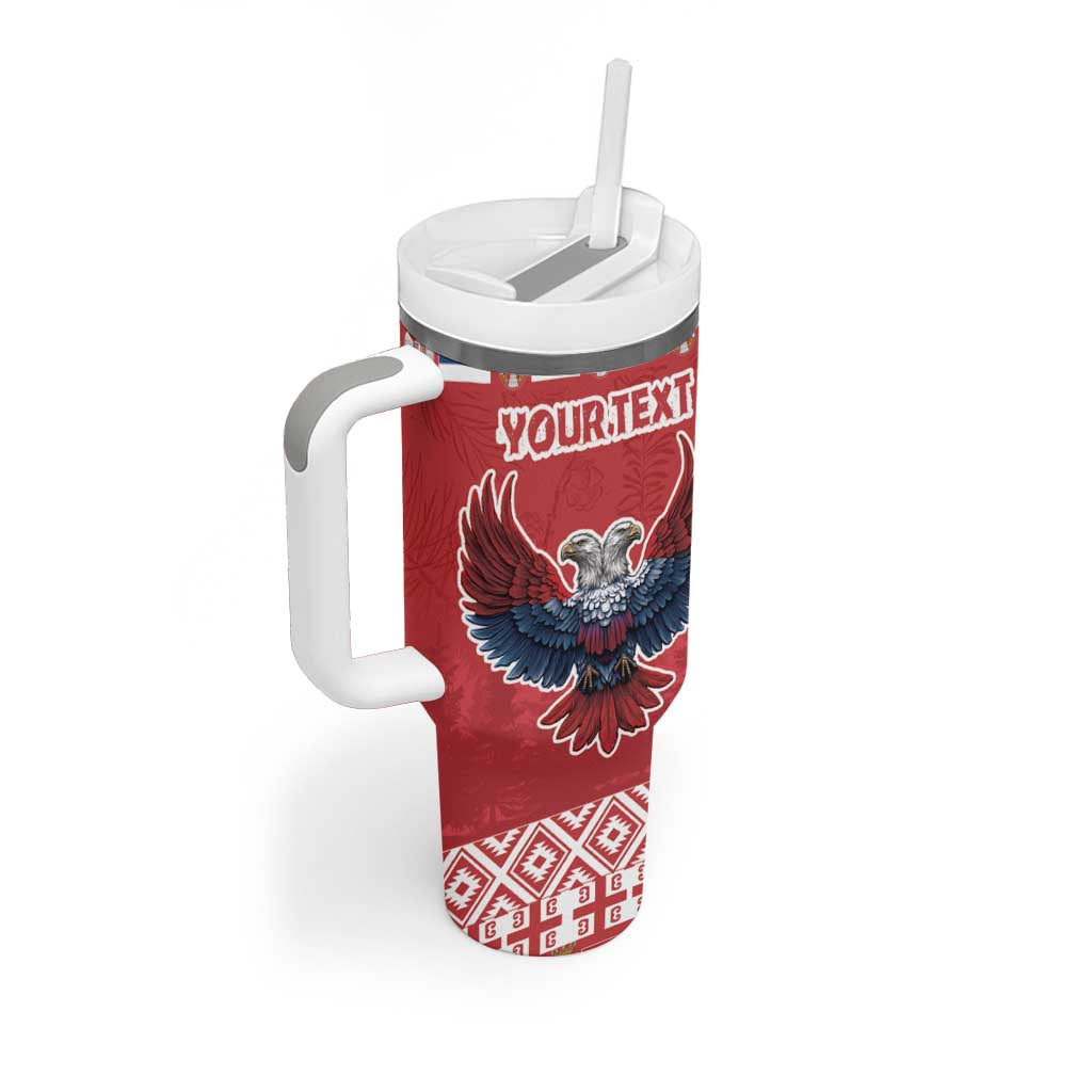 Red Christmas tumbler with handle, double-headed eagle and 'YOURTEXT' front