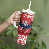 Red Christmas tumbler with handle, double-headed eagle and 'YOURTEXT' design