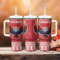 Set of red Christmas tumblers with handles, double-headed eagle and 'MERRY CHRISTMAS'