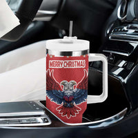 Red Christmas tumbler with handle, double-headed eagle and 'MERRY CHRISTMAS' print