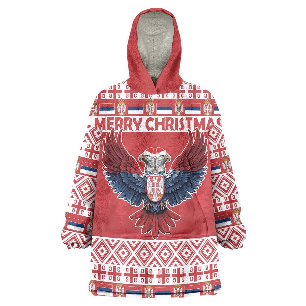 Personalized Serbia Christmas Wearable Blanket Hoodie Double-Headed Eagle - Red Version - Wonder Print Shop