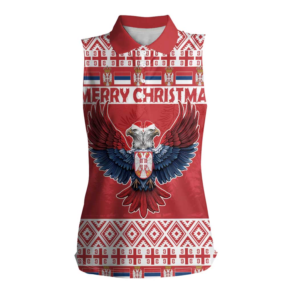 Personalized Serbia Christmas Women Sleeveless Polo Shirt Double-Headed Eagle - Red Version - Wonder Print Shop