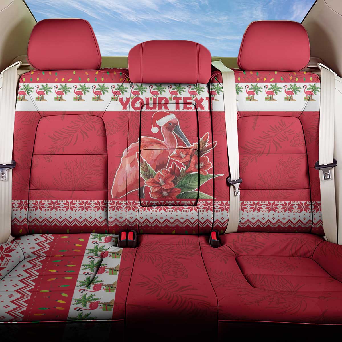 Personalized Trinidad and Tobago Christmas Back Car Seat Cover Scarlet Ibis with Chaconia Flowers - Wonder Print Shop