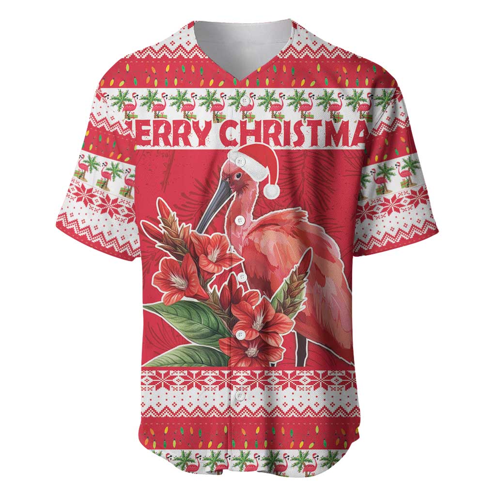 Personalized Trinidad and Tobago Christmas Baseball Jersey Scarlet Ibis with Chaconia Flowers - Wonder Print Shop