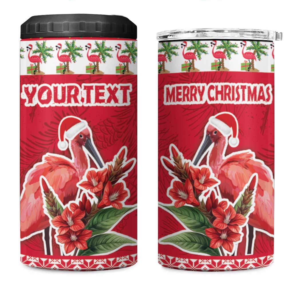 Personalized Trinidad and Tobago Christmas 4 in 1 Can Cooler Tumbler Scarlet Ibis with Chaconia Flowers - Wonder Print Shop