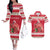 Personalized Trinidad and Tobago Christmas Couples Matching Off The Shoulder Long Sleeve Dress and Hawaiian Shirt Scarlet Ibis with Chaconia Flowers - Wonder Print Shop