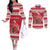 Personalized Trinidad and Tobago Christmas Couples Matching Off The Shoulder Long Sleeve Dress and Long Sleeve Button Shirt Scarlet Ibis with Chaconia Flowers