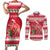 Personalized Trinidad and Tobago Christmas Couples Matching Short Sleeve Bodycon Dress and Long Sleeve Button Shirt Scarlet Ibis with Chaconia Flowers - Wonder Print Shop