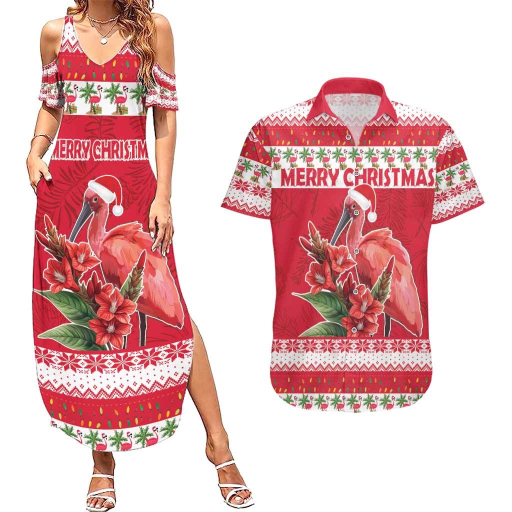 Personalized Trinidad and Tobago Christmas Couples Matching Summer Maxi Dress and Hawaiian Shirt Scarlet Ibis with Chaconia Flowers - Wonder Print Shop