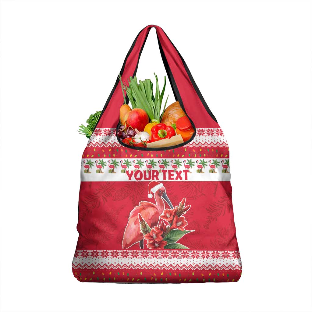 Personalized Trinidad and Tobago Christmas Grocery Bag Scarlet Ibis with Chaconia Flowers