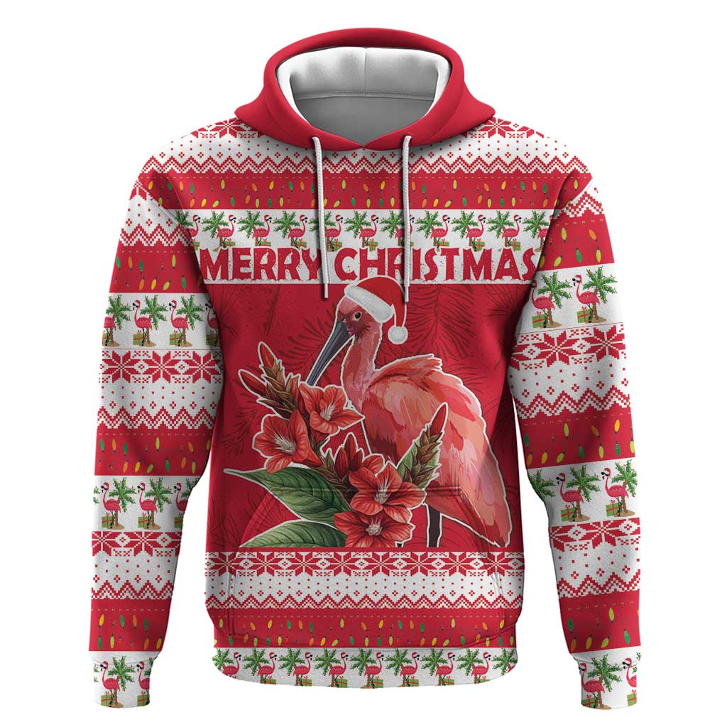 Personalized Trinidad and Tobago Christmas Hoodie Scarlet Ibis with Chaconia Flowers - Wonder Print Shop