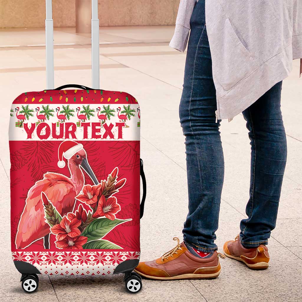 Personalized Trinidad and Tobago Christmas Luggage Cover Scarlet Ibis with Chaconia Flowers - Wonder Print Shop