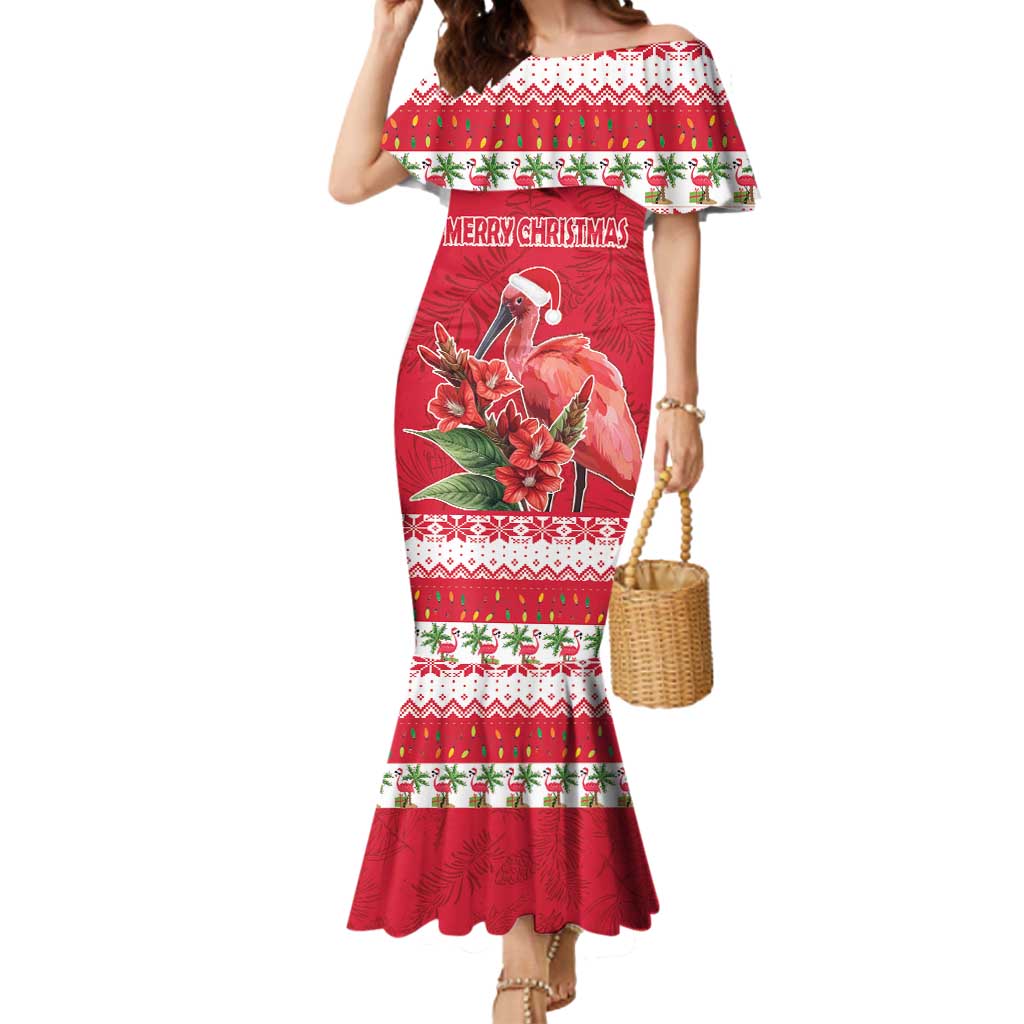 Personalized Trinidad and Tobago Christmas Mermaid Dress Scarlet Ibis with Chaconia Flowers - Wonder Print Shop