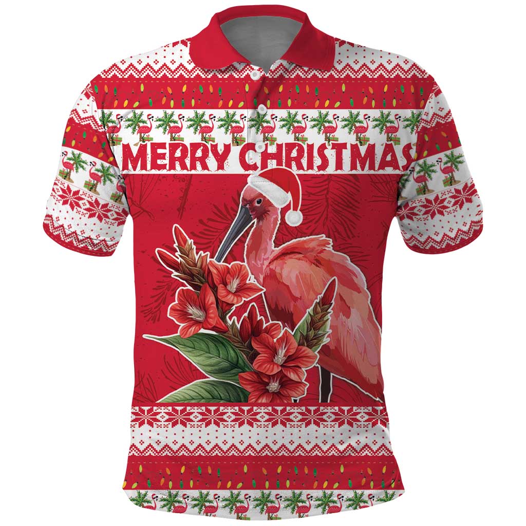 Personalized Trinidad and Tobago Christmas Polo Shirt Scarlet Ibis with Chaconia Flowers - Wonder Print Shop