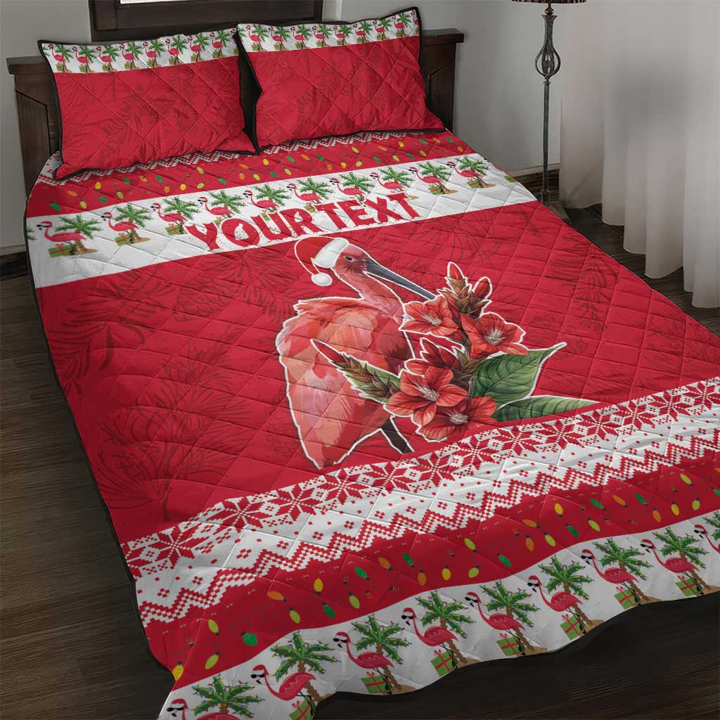 Personalized Trinidad and Tobago Christmas Quilt Bed Set Scarlet Ibis with Chaconia Flowers - Wonder Print Shop